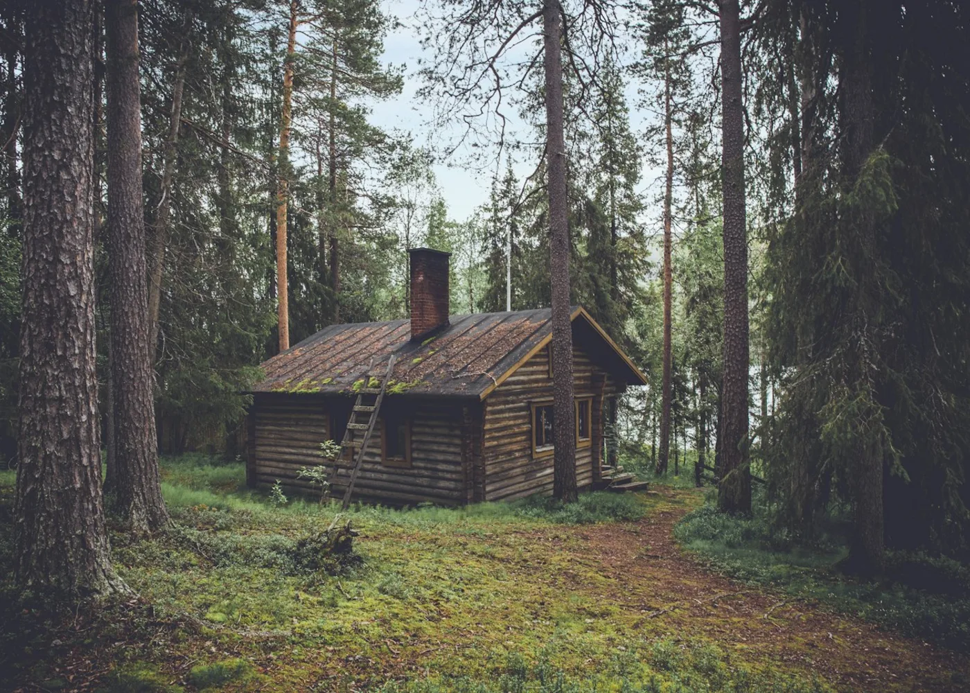 Vanha hirsimökki suomalaisessa metsässä